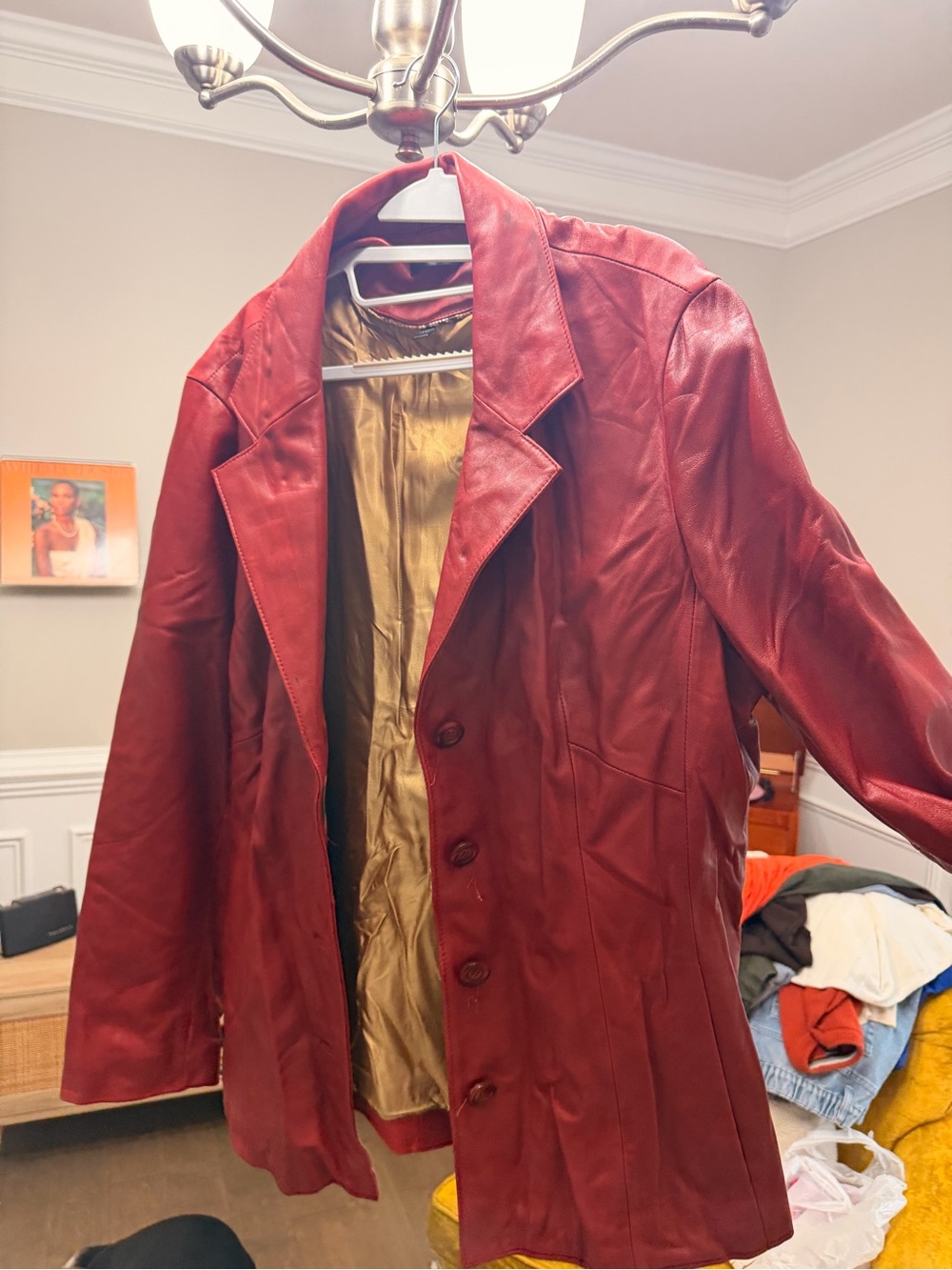 Wilsons Leather Red Leather Jacket with Zip Collar